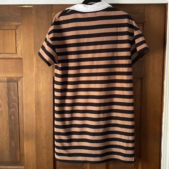 Evereve nova short sleeve brown black striped polo dress medium - Picture 3 of 3